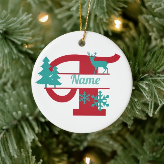 T Monogram Initial Christmas Holiday Tree Ornament (Boom)