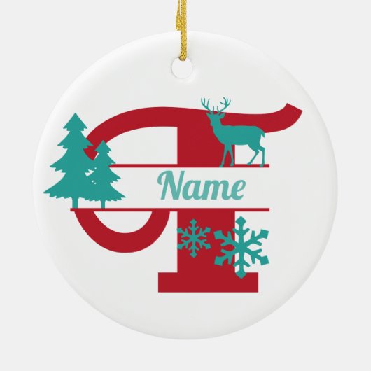 T Monogram Initial Christmas Holiday Tree Ornament (Achterkant)