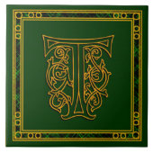 T Monogram "Irish Gold on Green" Keramische Tegel Tegeltje (Voorkant)