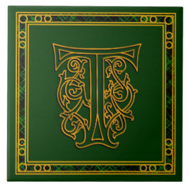 T Monogram "Irish Gold on Green" Keramische Tegel Tegeltje