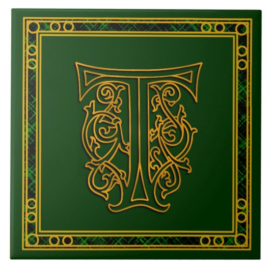 T Monogram "Irish Gold on Green" Keramische Tegel Tegeltje (Voorkant)