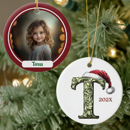 T Monogram Kerstbal Keramisch Ornament