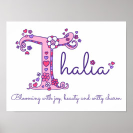 T monogram kunst Thalia meisjes naam poster