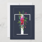 T Monogram Laatste Initiaal Modern Blue Floral Wed Kaart (Achterkant)