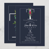 T Monogram Laatste Initiaal Modern Blue Floral Wed Kaart (Voorkant / Achterkant)