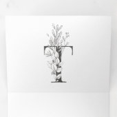 'T' Monogram mooi geborsteld Floral Wedding Drieluik Uitnodiging (Binnenzijde eerst)