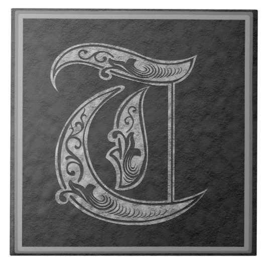 T Monogram "Royal Grey Stone" keramische tegels Tegeltje (Voorkant)