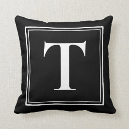 T Monogram Sjabloon Elegant Modern Black White Kussen