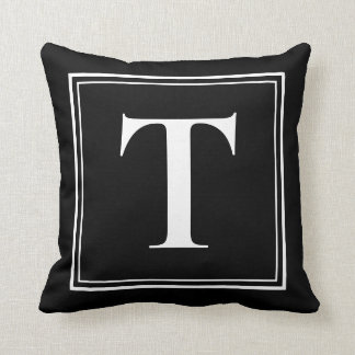 T Monogram Sjabloon Elegant Modern Black White Kussen