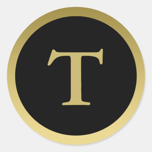 T :: Monogram T Elegante Gouden en Zwarte Sticker (Voorkant)