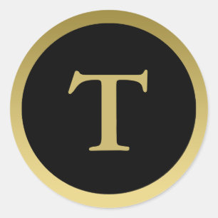 T :: Monogram T Elegante Gouden en Zwarte Sticker