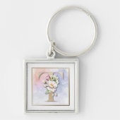 T Monogram White Rose Sleutelhanger (Voorkant)