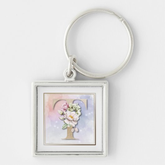 T Monogram White Rose Sleutelhanger (Voorkant)