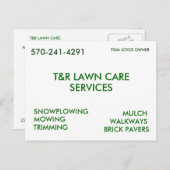 T&R LAWN CARE, SERVICES, SNOWPLOWING, MOWING, T... BRIEFKAART (Voorkant / Achterkant)