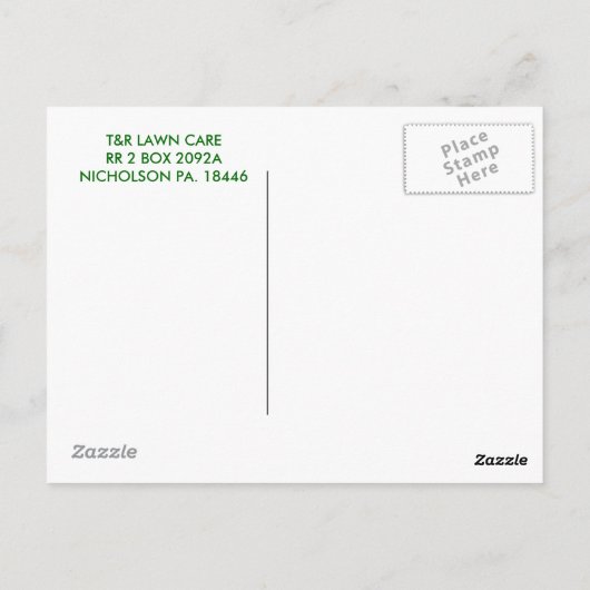 T&R LAWN CARE, SERVICES, SNOWPLOWING, MOWING, T... BRIEFKAART (Achterkant)