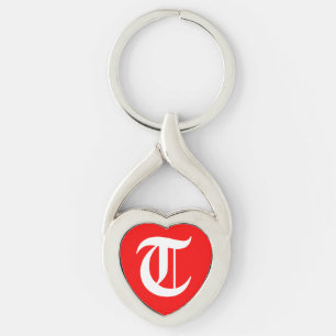 "T" Red Heart Sleutelhanger
