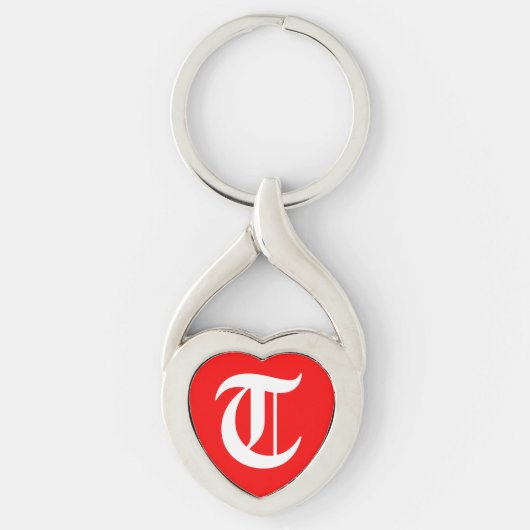 "T" Red Heart Sleutelhanger (Voorkant)