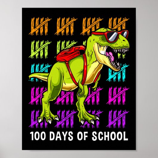 T Rex 100 Days of School Dinosaur T Rex Kinder Jon Poster (Voorkant)