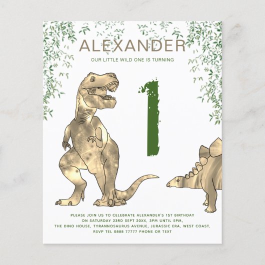 T-Rex 1e verjaardagsfeestje Wild One (Voorkant)