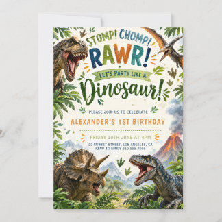 T-Rex 1e verjaardagsuitnodiging | Dinosaur Adventu Kaart
