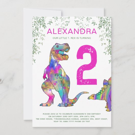 T. Rex 2e verjaardag Partij roze Kaart (Voorkant)