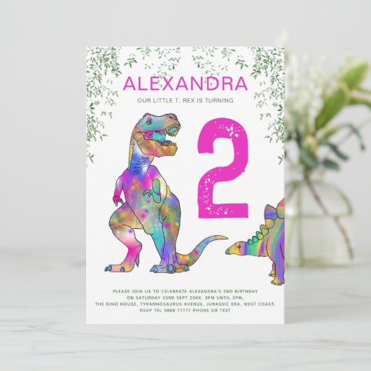 T. Rex 2e verjaardag Partij roze Kaart (Staand voorkant)
