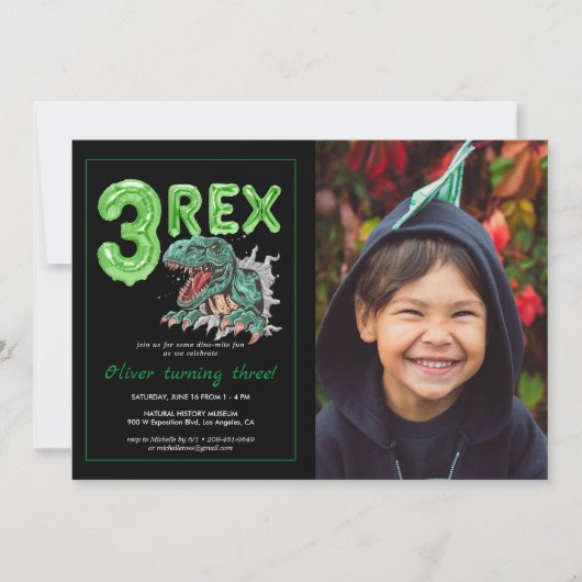 T-Rex "3 Rex" | Foto Dinosaur Birthday (Voorkant)