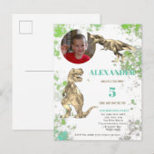 T rex 5e verjaardag Tyrannosaurus Foto Uitnodiging Briefkaart (Voorkant / Achterkant)