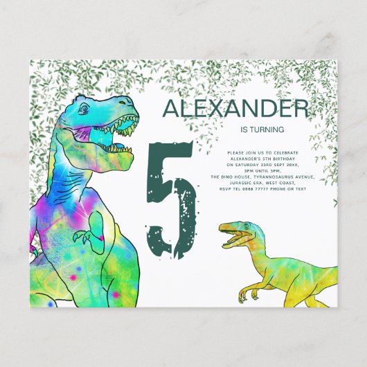 T Rex 5e Verjaardagsfeest Budget Uitnodiging Flyer (Voorkant)