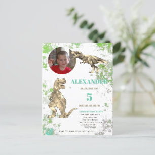 T rex 5e Verjaardagsfeestje Tyrannosaurus Foto Uitnodiging Briefkaart