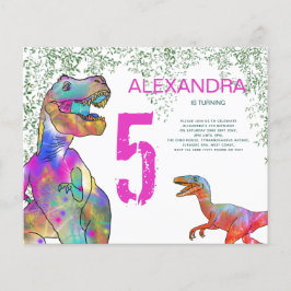T Rex 5th Birthday Party Budget Uitnodiging Roze Flyer