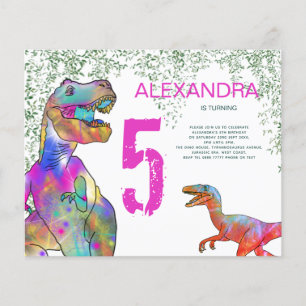 T Rex 5th Birthday Party Budget Uitnodiging Roze Flyer