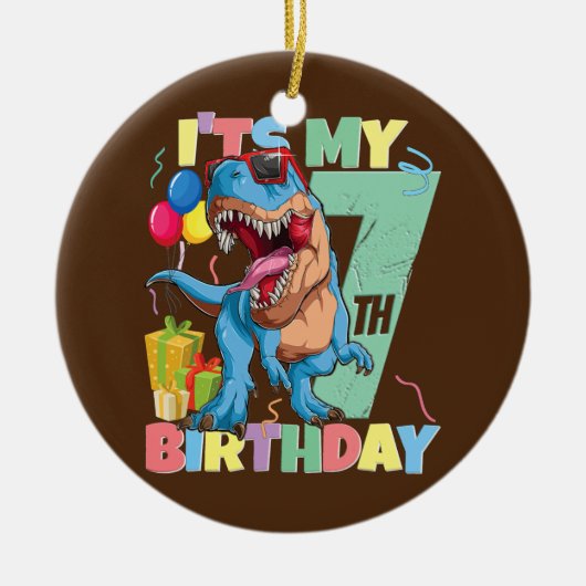 T Rex 7th Birthday Boy Girl 7 Years 2015 Dinosaur Keramisch Ornament (Voorkant)