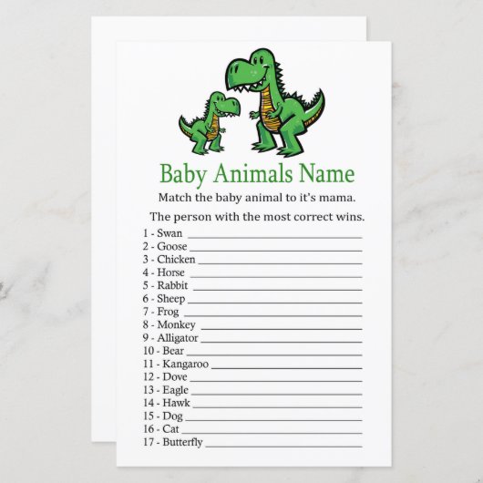 T-rex Baby Dieren Naam Spel (Voorkant / Achterkant)