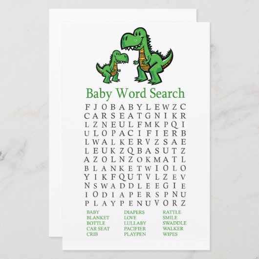 T-rex Baby shower Word Search Game (Voorkant / Achterkant)
