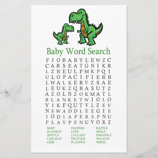 T-rex Baby shower Word Search Game (Voorkant)