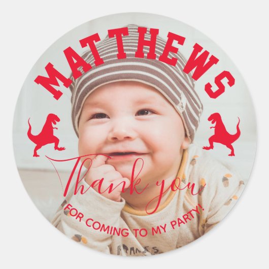 T rex bedankt Dinosaur kinderen verjaardag Ronde Sticker (Voorkant)