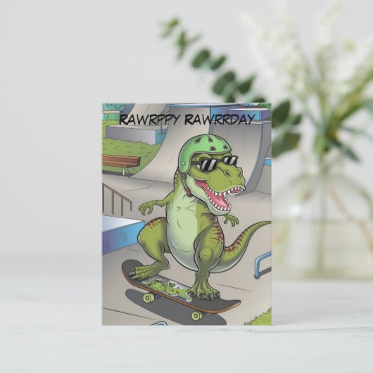 T-Rex bij skatepark skateboarden Briefkaart (Staand voorkant)