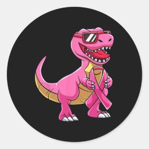 T Rex Borstkanker Bewustzijn Pink Ribbon Boys Ronde Sticker