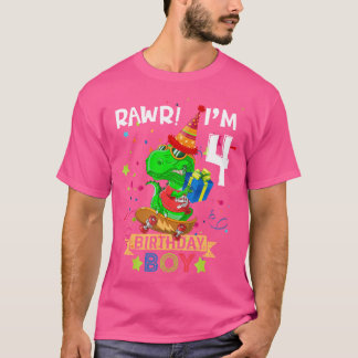 T Rex Boy 4 jaar oude 4e verjaardag Boy Party Raw  T-shirt