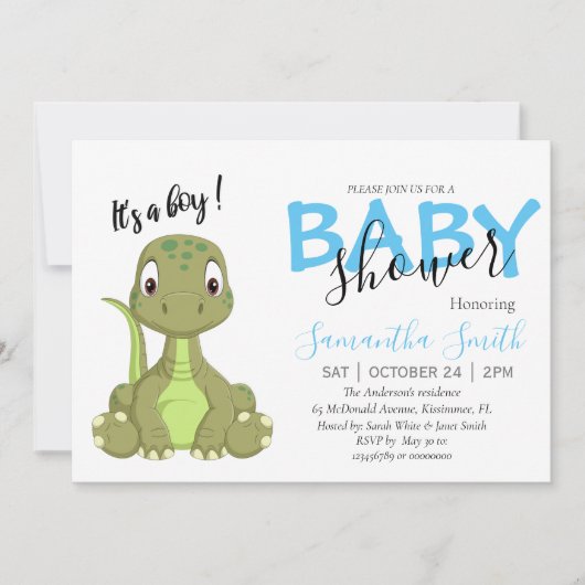 T rex boy baby shower aankondiging (Voorkant)