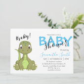 T rex boy baby shower aankondiging (Staand voorkant)