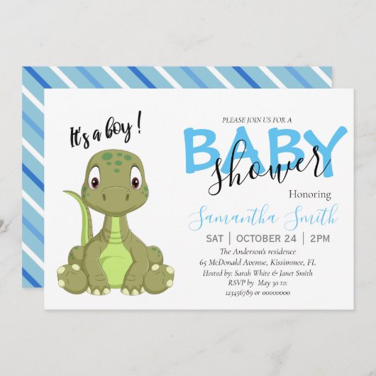 T rex boy baby shower aankondiging (Voorkant / Achterkant)