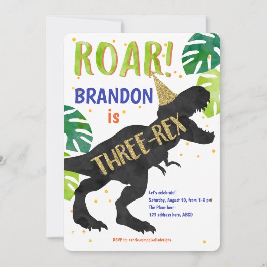 T-Rex, Boy, Third Birthday, Dinosaur Kaart (Voorkant)