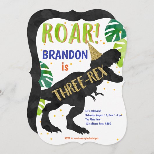 T-Rex, Boy, Third Birthday, Dinosaur Kaart (Voorkant / Achterkant)