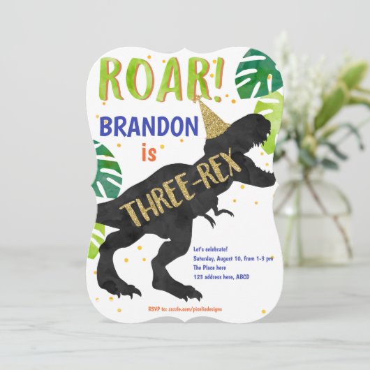 T-Rex, Boy, Third Birthday, Dinosaur Kaart (Staand voorkant)