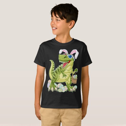 T Rex Boys Pasen Shirt Dinosaur Hero Gift (Voorkant volledig)
