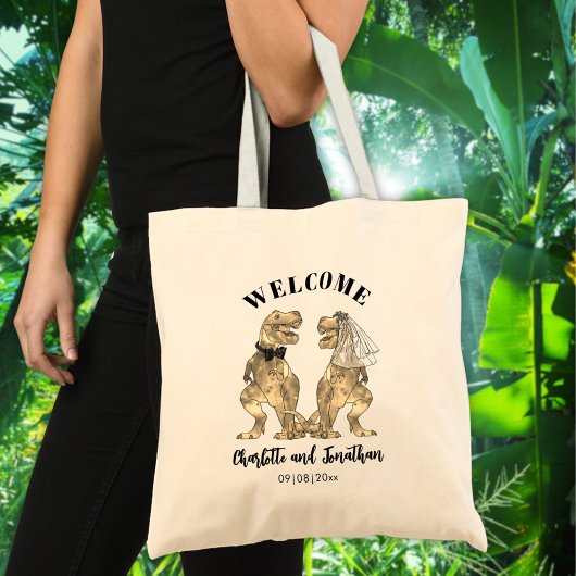 T-Rex bruid en bruidegom dinosaurus bruiloft welko Tote Bag