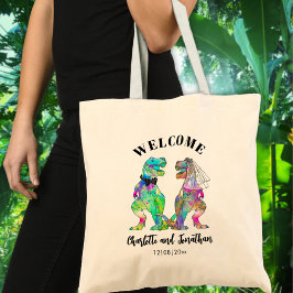 T-Rex bruid en bruidegom dinosaurus bruiloft welko Tote Bag