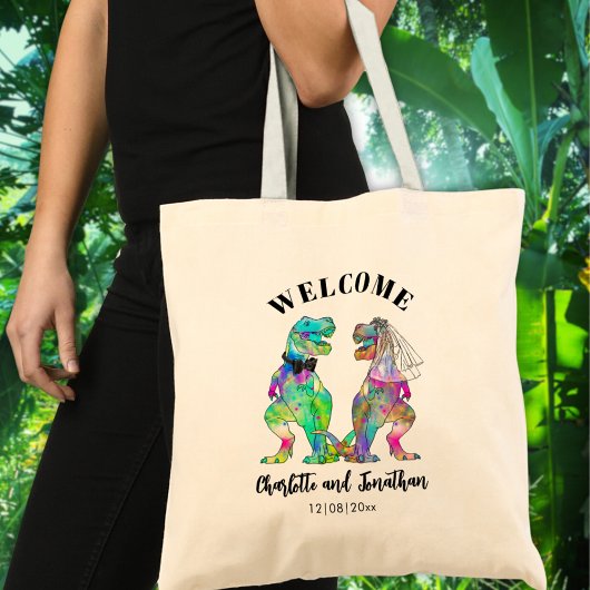 T-Rex bruid en bruidegom dinosaurus bruiloft welko Tote Bag
